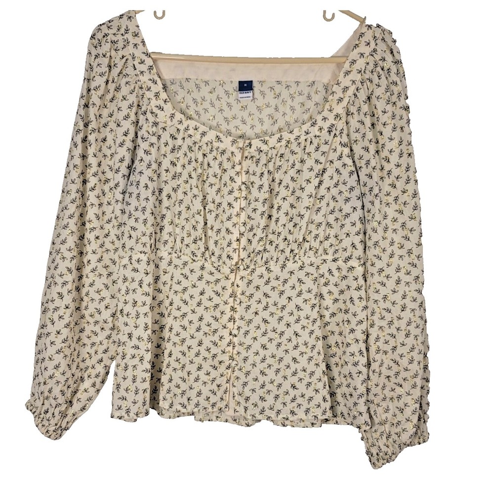 Old Navy‎ Blouse Womens M Floral Long Sleeve Button Up Peasant Top Y2K Coquette